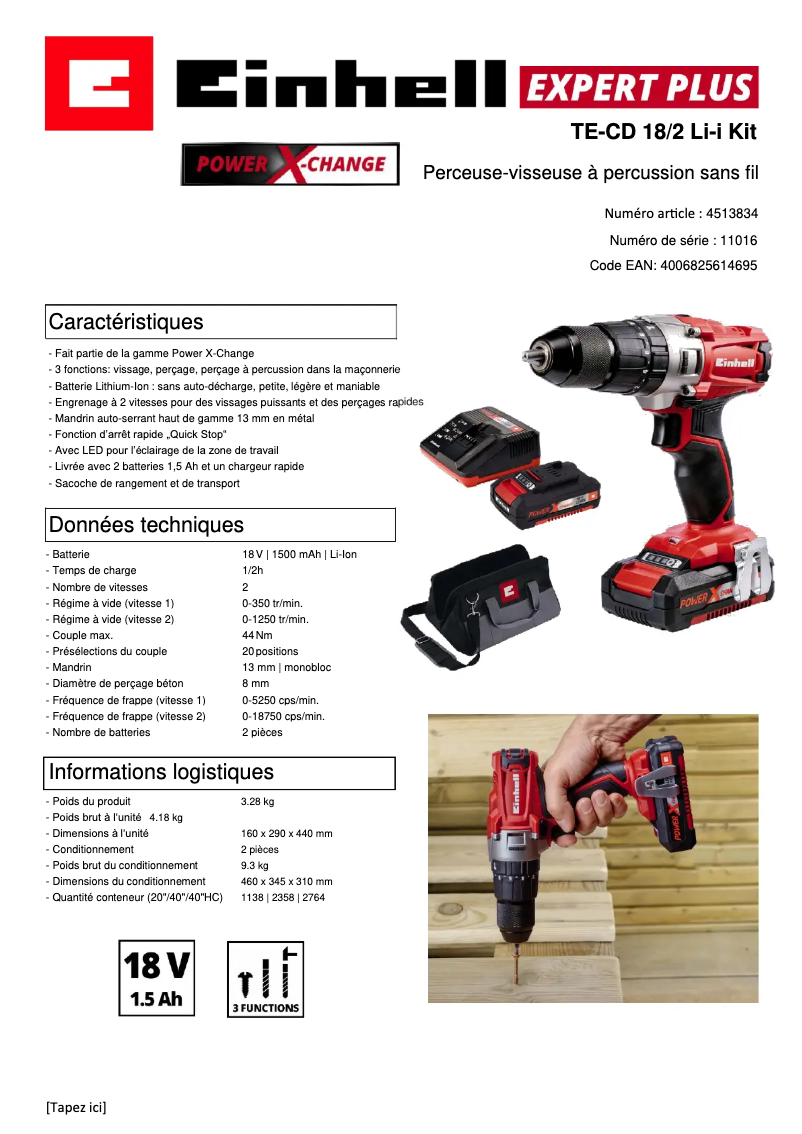 Image de la première page du manuel de l'appareil TE-CD 18/2 Li-i