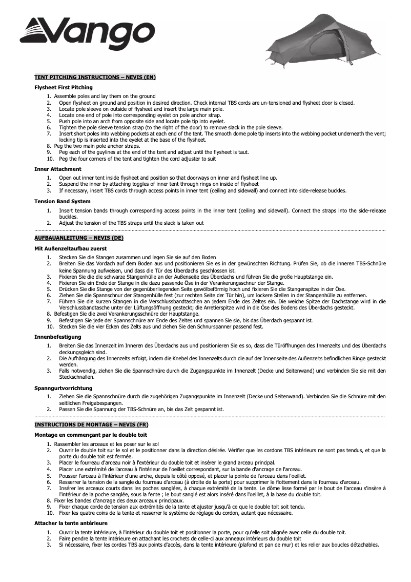 Página 1 del manual Manual de usuario Vango Nevis 200