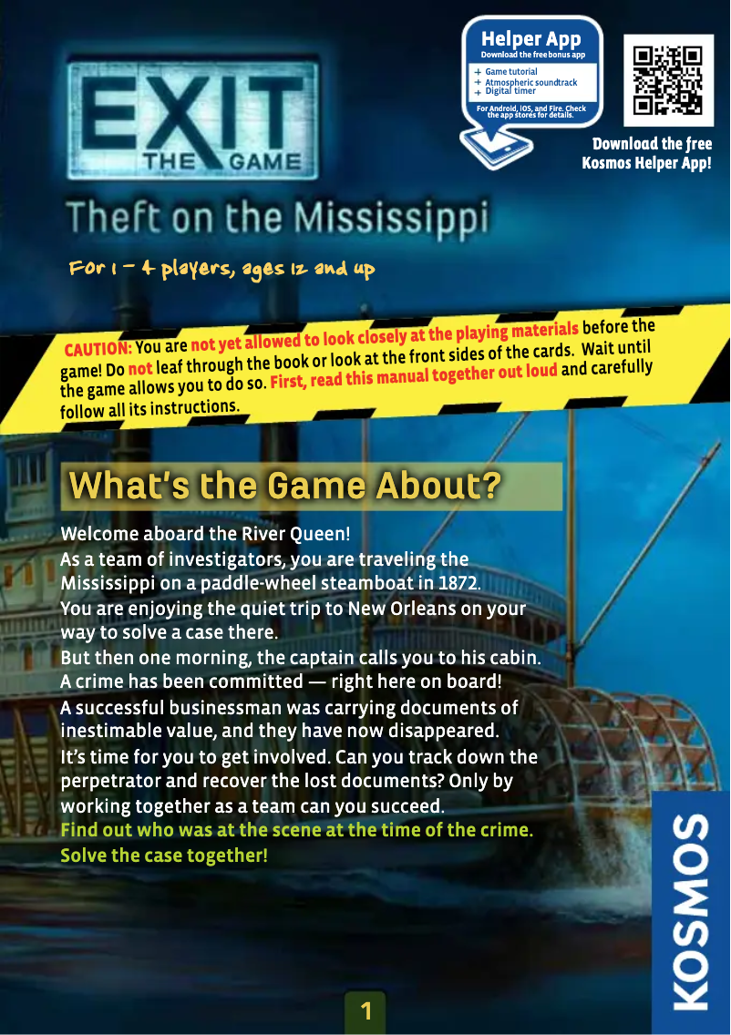 Page 1 de la notice Manuel utilisateur Thames & Kosmos EXIT: Theft on the Mississippi