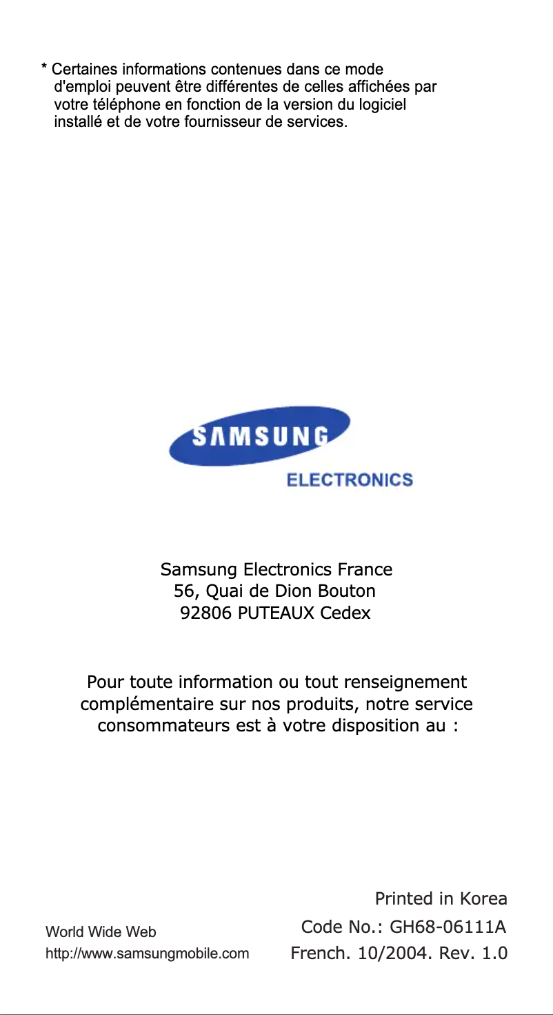 Page n°1 - Manuel utilisateur Samsung SGH-E330