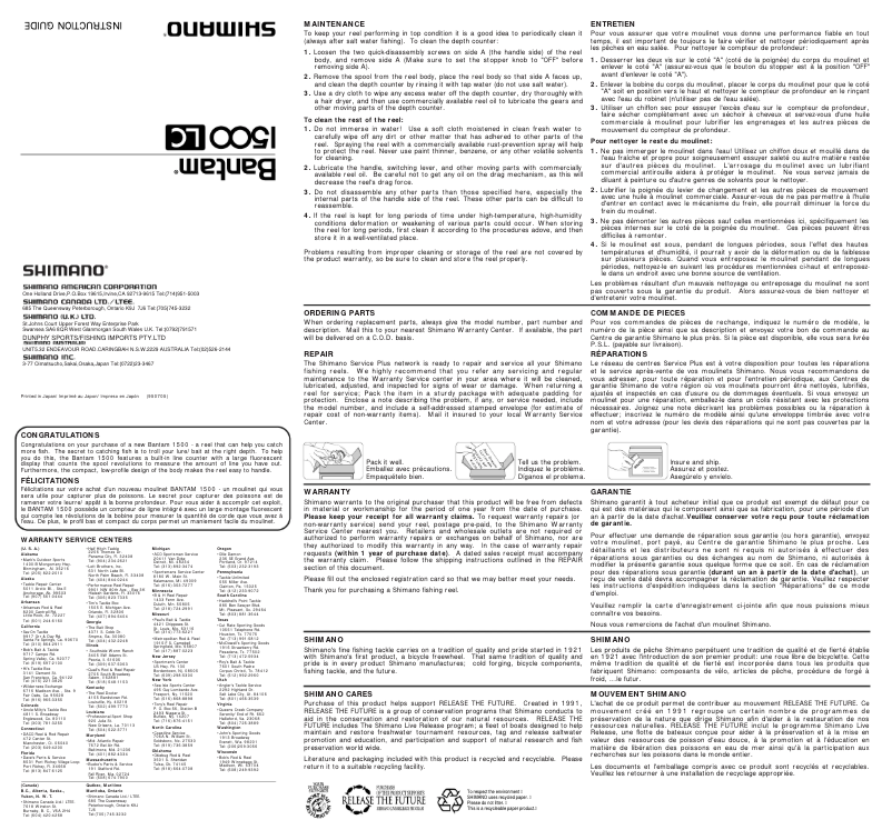 Page 1 de la notice Manuel utilisateur Shimano Bantam 1500LC
