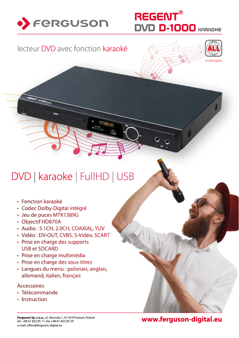 Page n°1 - Fiche technique Ferguson Regent DVD D-1000k karaoke