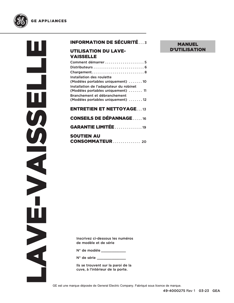 Page n°1 - Manuel utilisateur Monogram UBT410SGVBB
