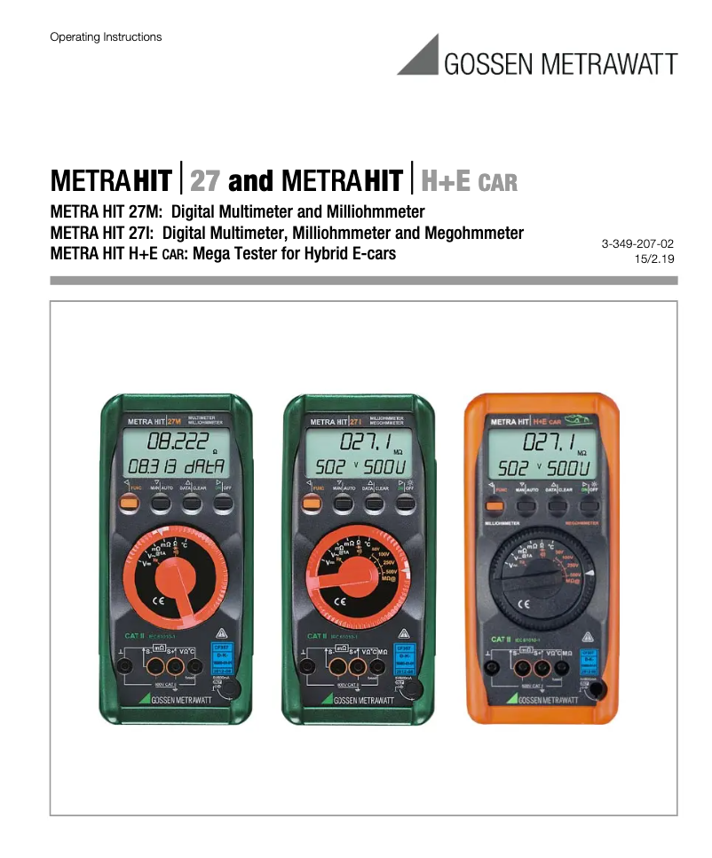 Page 1 de la notice Manuel utilisateur Gossen Metrawatt Metrahit H&E Car