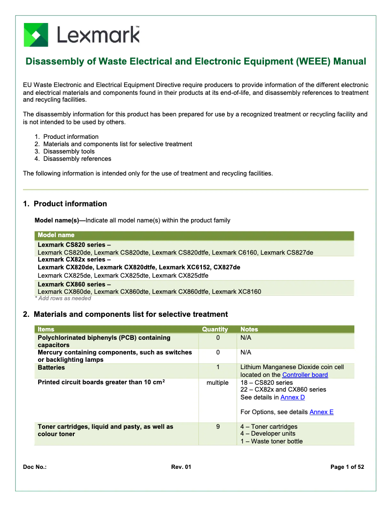 Page 1 de la notice Instructions / montage Lexmark CS827
