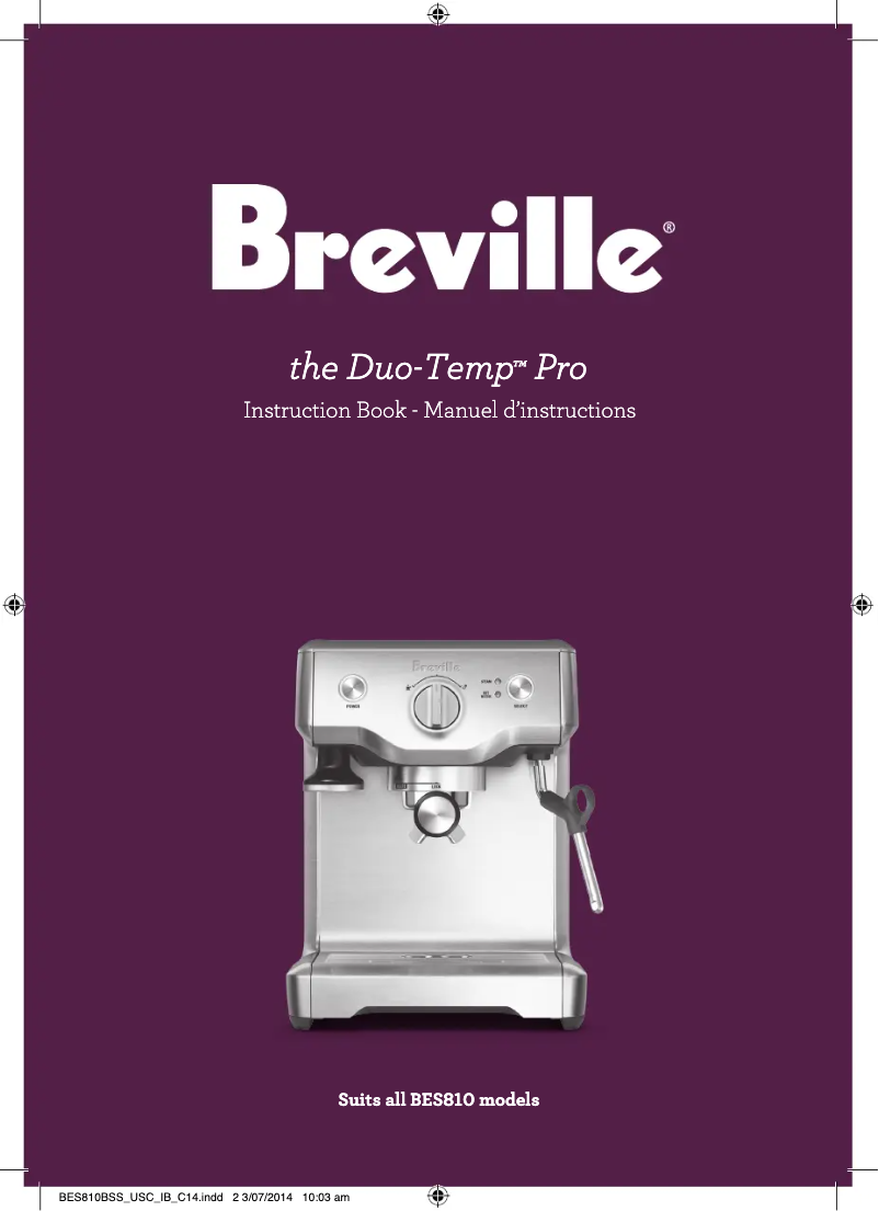 Page 1 de la notice Manuel utilisateur Breville the Duo-Temp Pro BES810