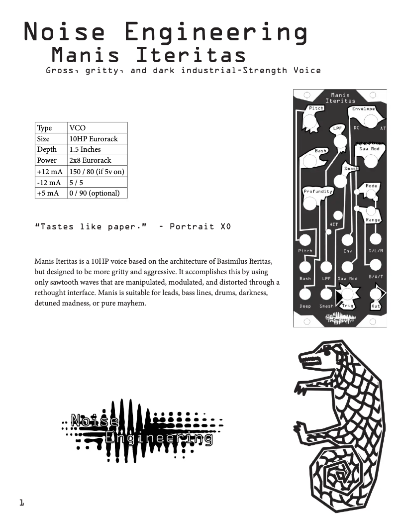 Page 1 de la notice Manuel utilisateur Noise Engineering Manis Iteritas