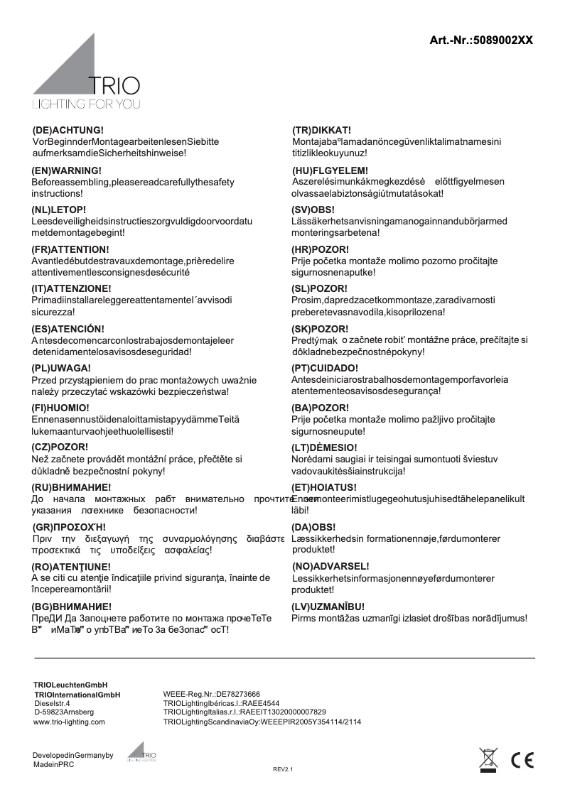 Page 1 of the manual User Manual Trio Lighting Baroness 508900231