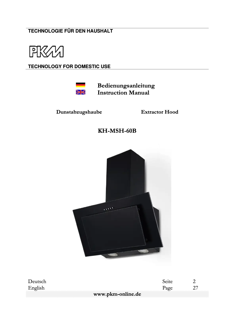 Page 1 de la notice Manuel utilisateur PKM KH-MSH-60B
