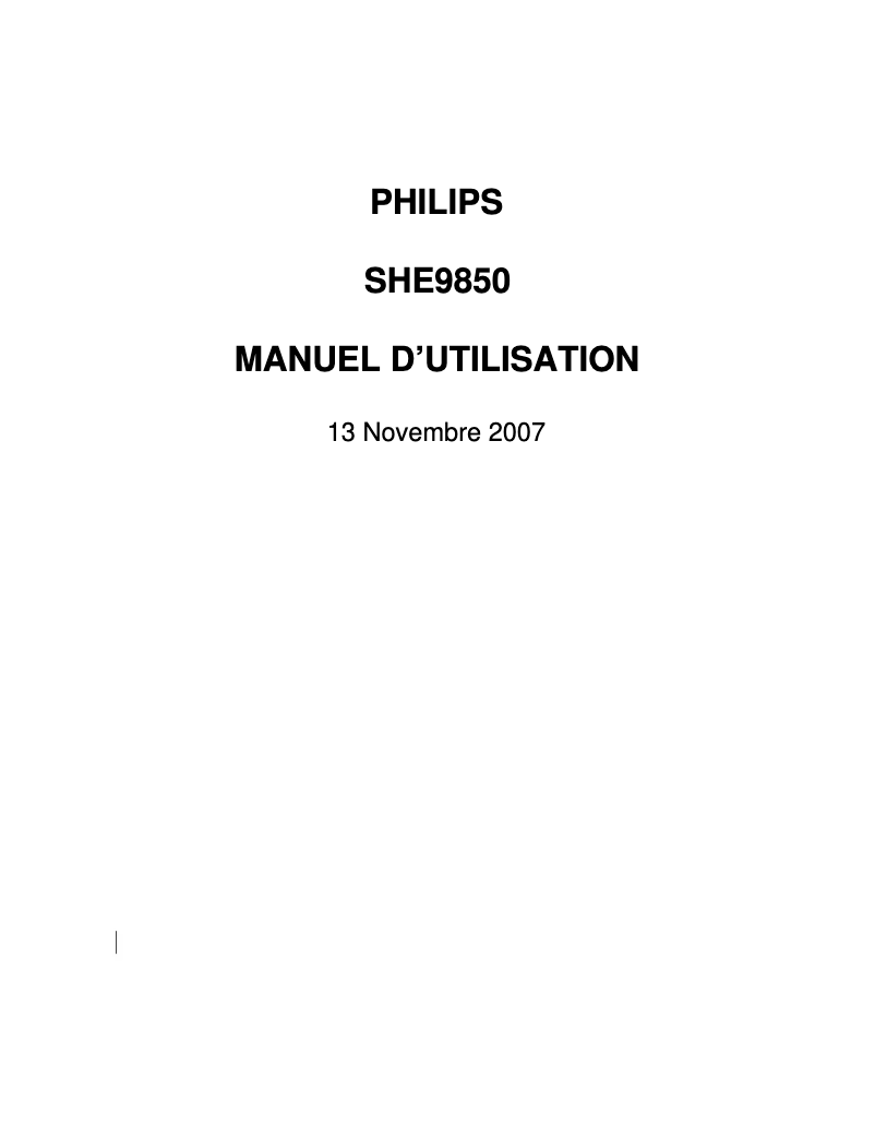 First page image of the manual for SHE9850