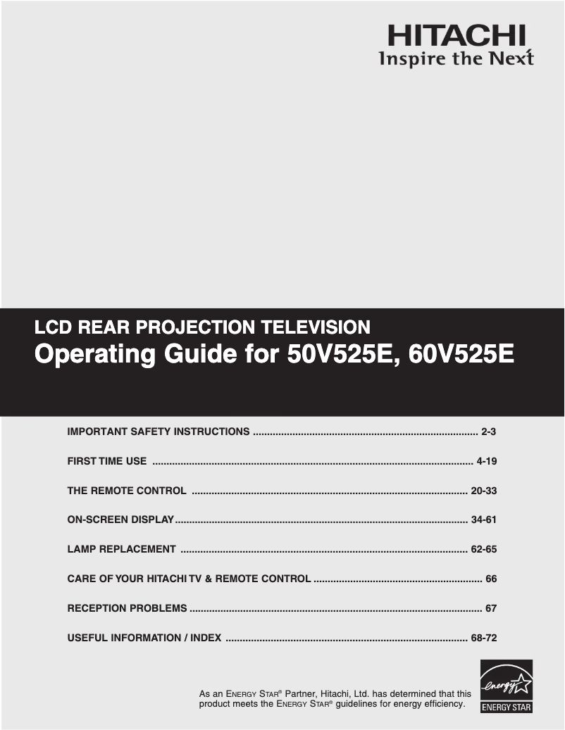 Page n°1 - Manuel utilisateur Hitachi 60V525E