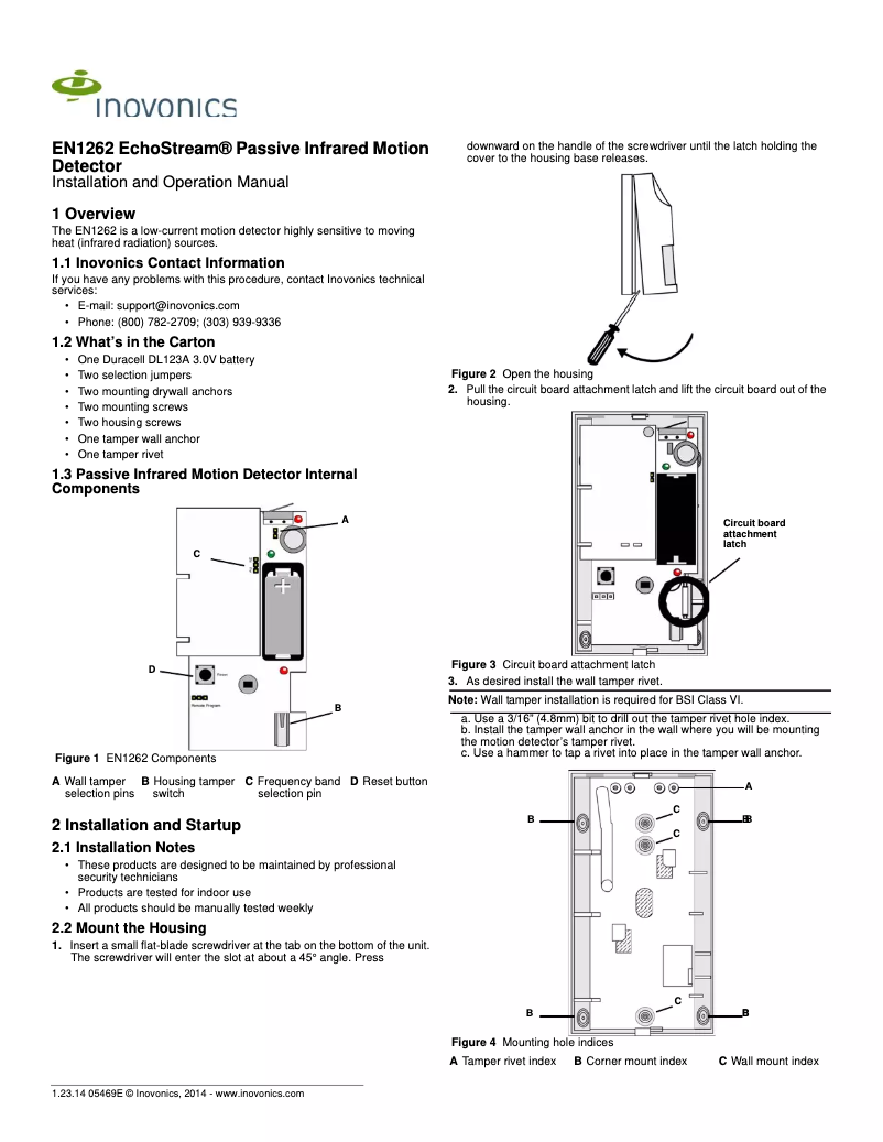 Page n°1 - Manuel utilisateur Inovonics EN1262