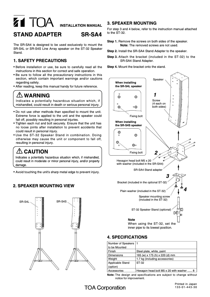 Página 1 del manual Manual de usuario TOA SR-SA4