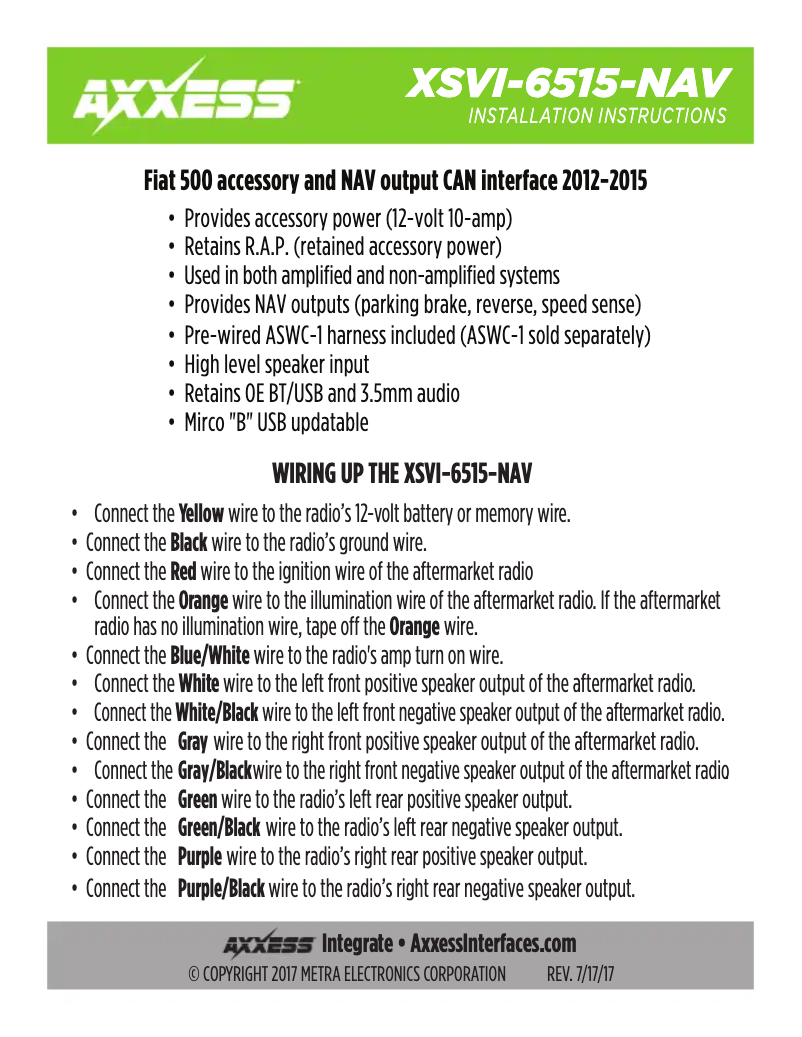Page n°1 - Manuel utilisateur Metra XSVI-6515-NAV
