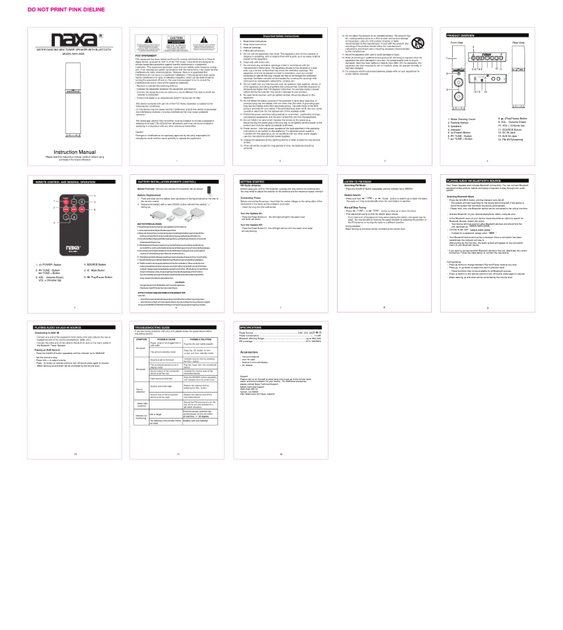 Página 1 del manual Manual de usuario Naxa Dancing Water NHS-2009