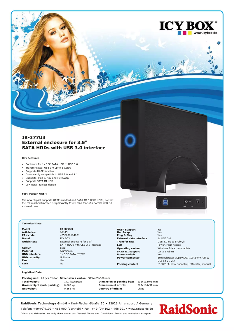 Page n°1 - Fiche technique Icy Box IB-377U3