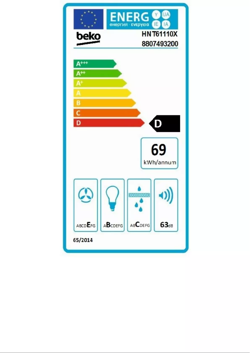 Page 1 de la notice Label énergétique Beko HNT61110X