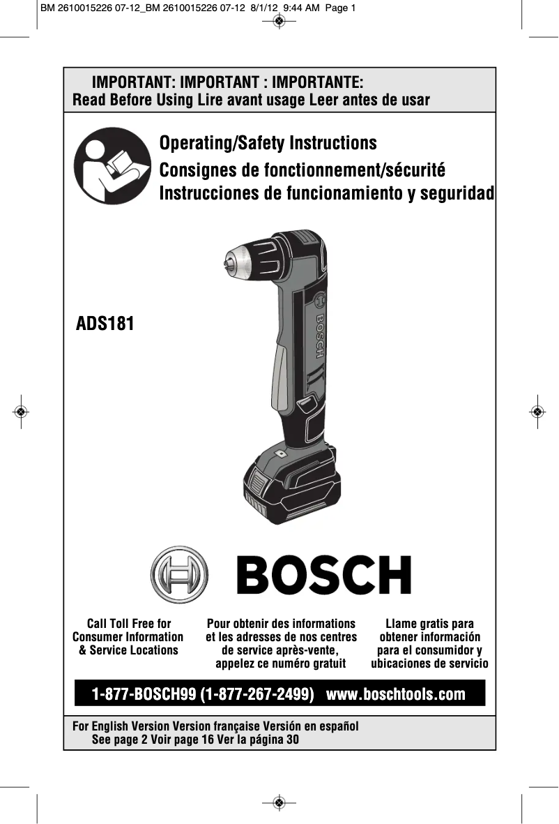 Page 1 de la notice Manuel utilisateur Bosch ADS181BL