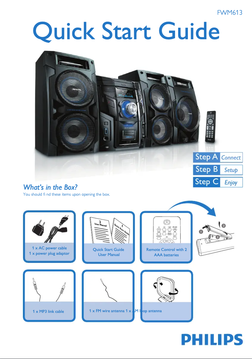 Page n°1 - Guide de démarrage rapide Philips FWM613