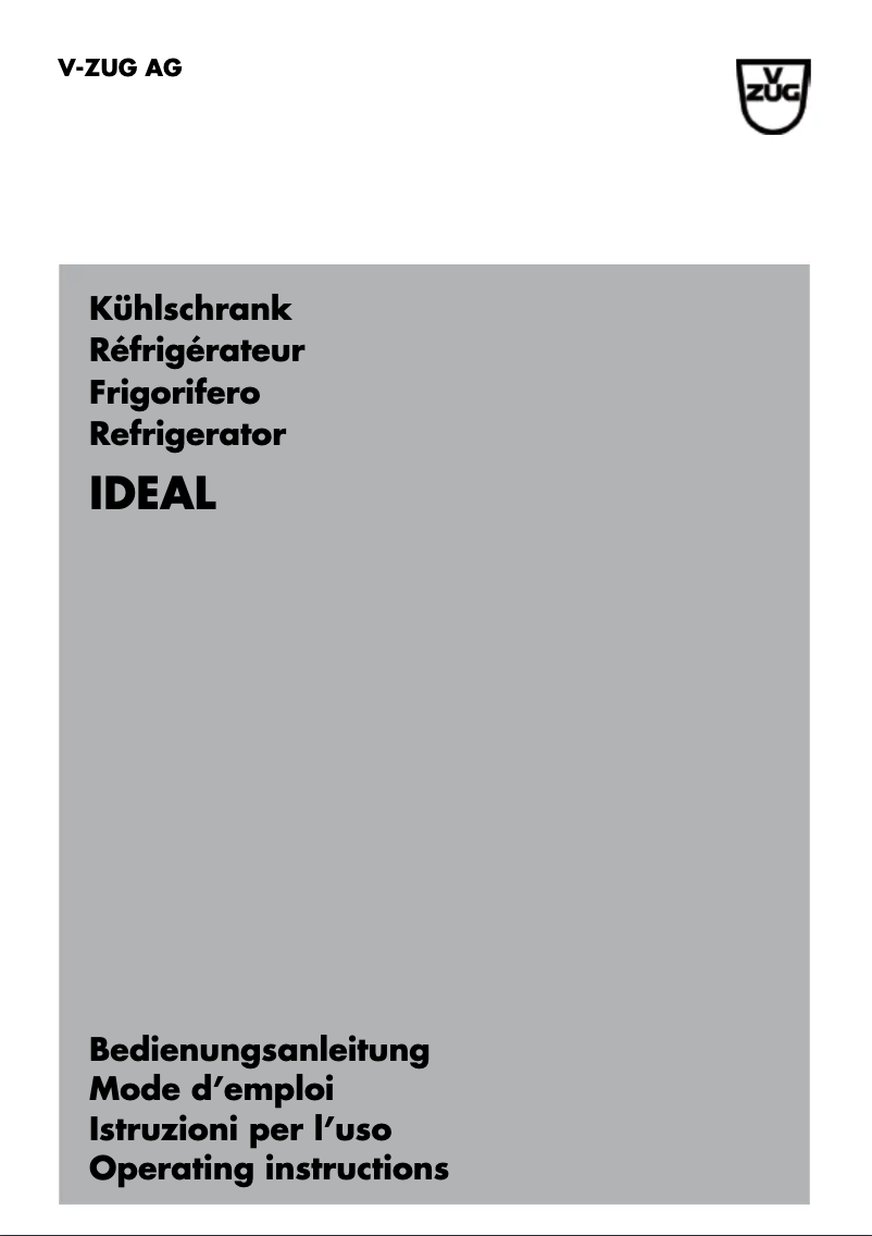 Page n°1 - Manuel utilisateur V-Zug Ideal