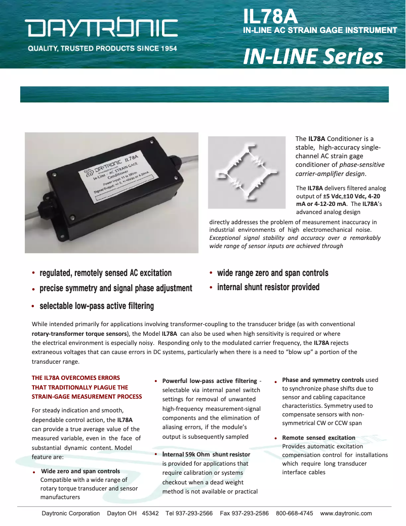 Page 1 de la notice Fiche technique Daytronic IL78A