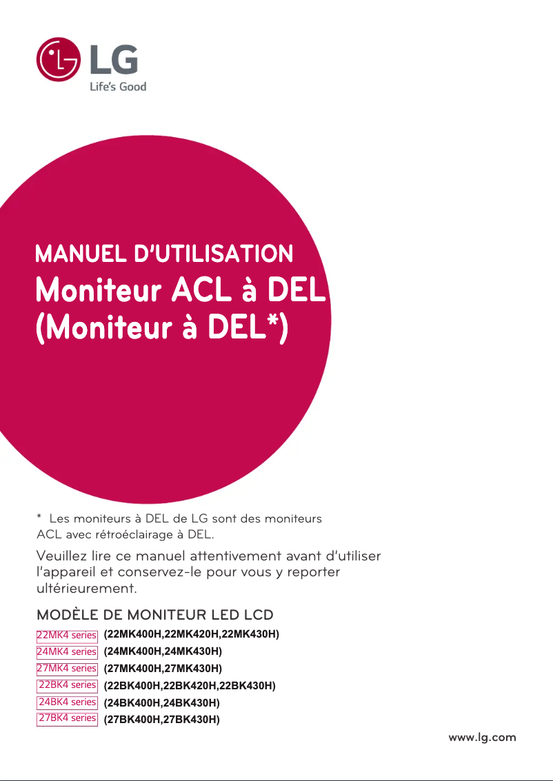 Page n°1 - Manuel utilisateur LG 27BK430H-B