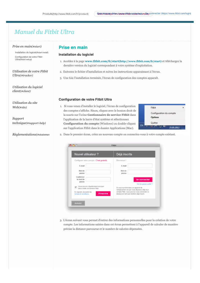 Page 1 de la notice Manuel utilisateur Fitbit Ultra
