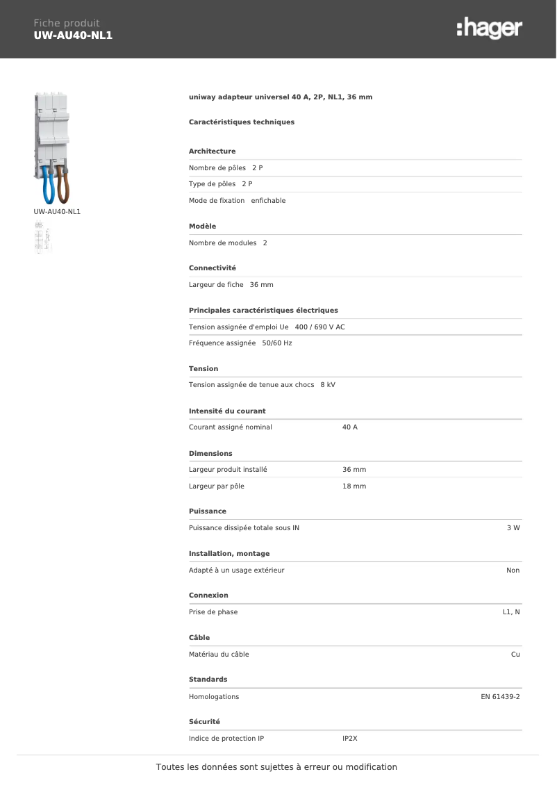 Image de la première page du manuel de l'appareil UW-AU40-NL1