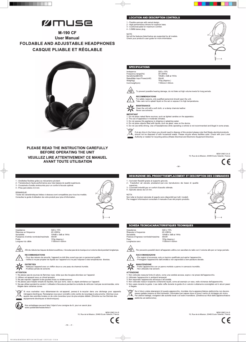 Page 1 de la notice Manuel utilisateur Muse M-190 CF