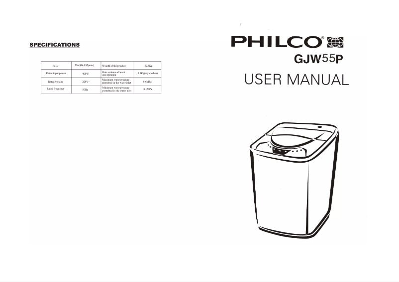 Page 1 de la notice Manuel utilisateur Philco GJW55P