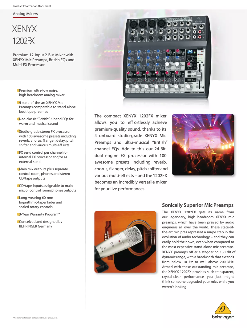 Page 1 de la notice Fiche technique Behringer Xenyx 1202FX
