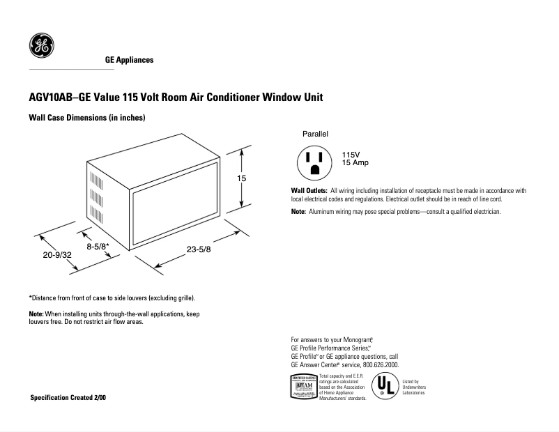 Page n°1 - Fiche technique GE AGV10AB
