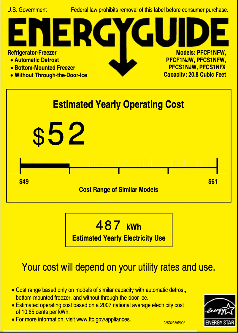 Página 1 del manual Etiqueta energética GE Profile PFCF1NJWBB