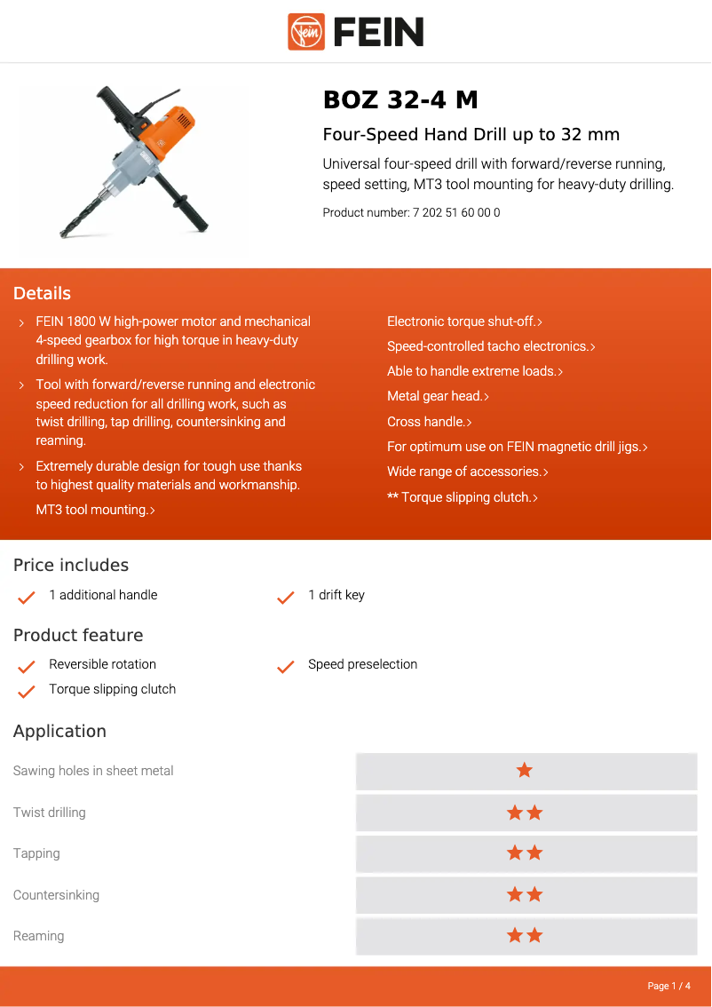 Page 1 de la notice Fiche technique Fein BOZ 32-4 M