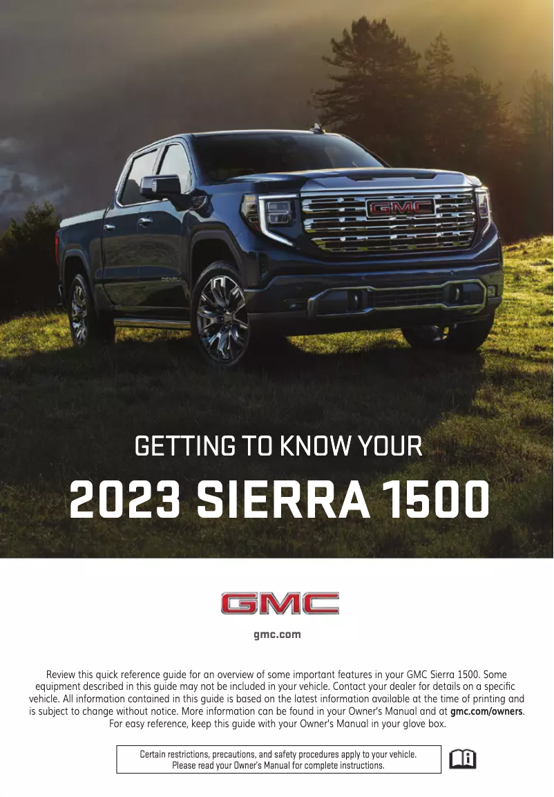 Page 1 de la notice Guide de démarrage rapide GMC Sierra (2023)