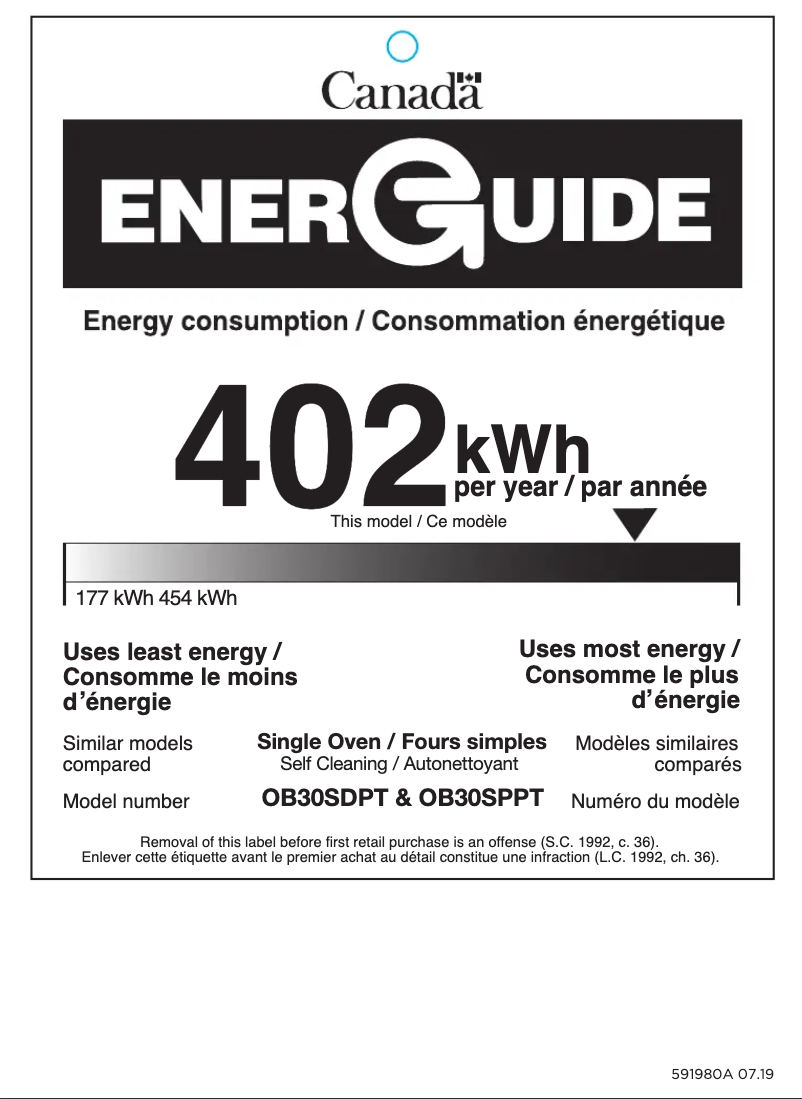 Page 1 de la notice Label énergétique Fisher & Paykel OB30SDPTB1