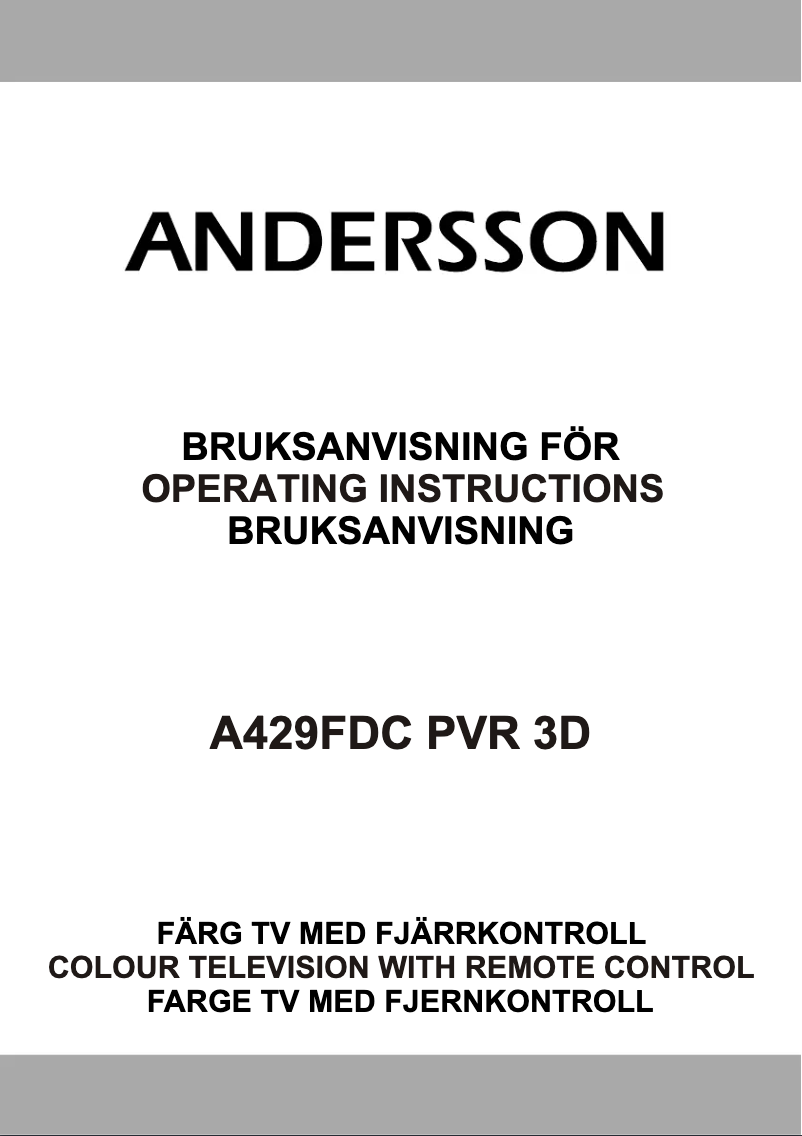 Page 1 de la notice Manuel utilisateur Andersson A429FDC PVR 3D