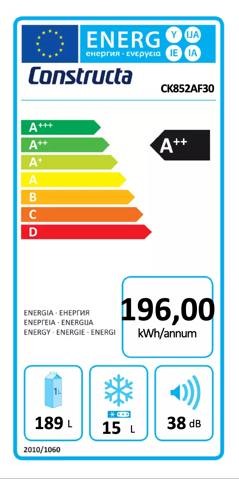 Page n°1 - Label énergétique Constructa CK852AF30