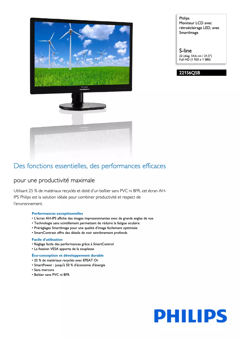 Page n°1 - Fiche technique Philips Brilliance 221S6QSB