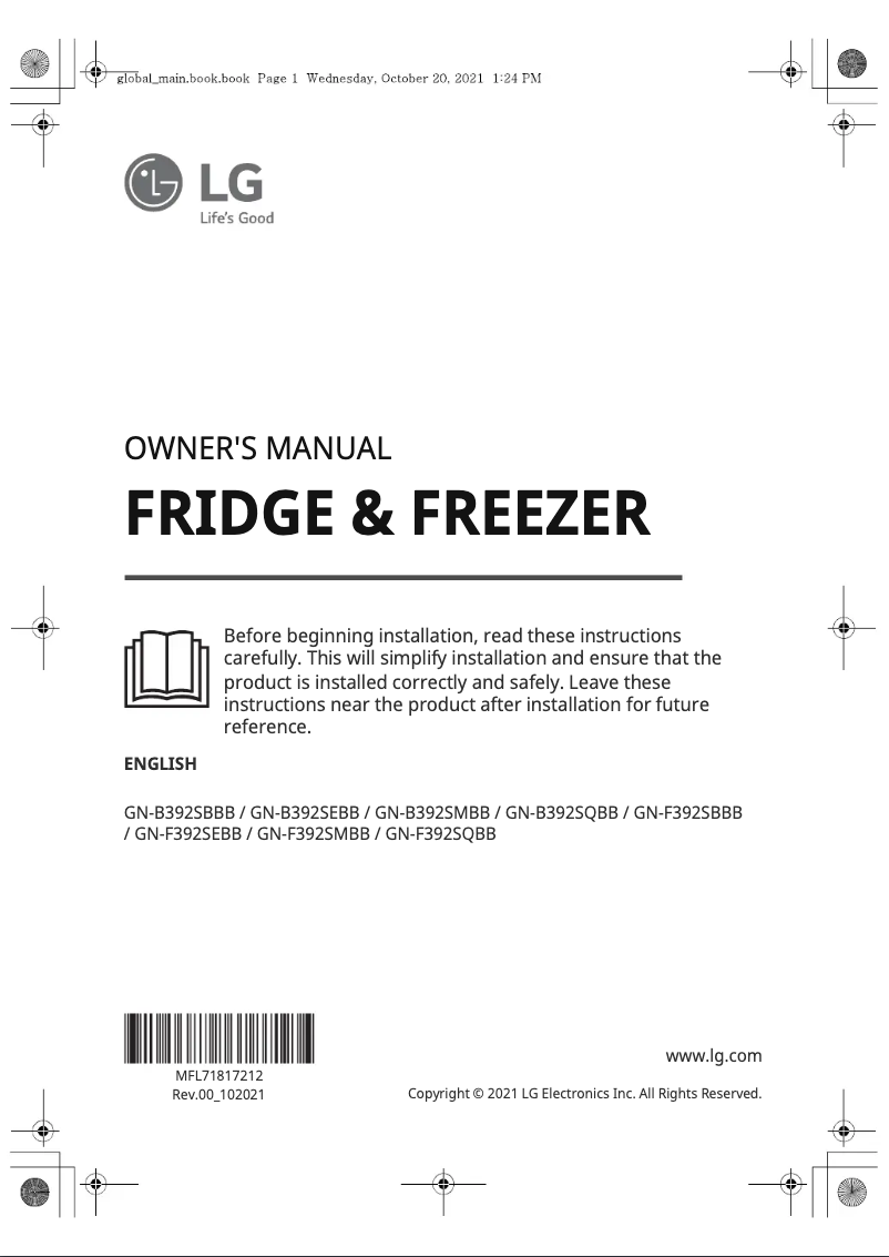 Page 1 de la notice Manuel utilisateur LG GN-B392SBBB