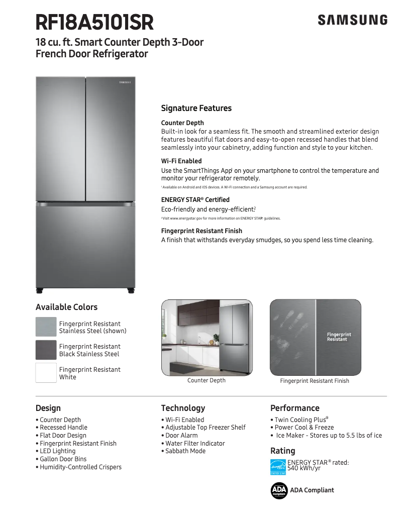 Página 1 del manual Ficha técnica Samsung RF18A5101WW