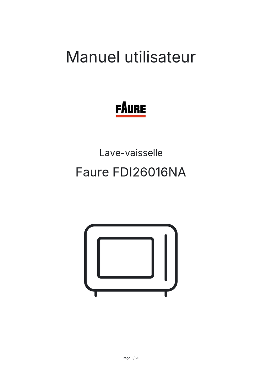 Page n°1 - Manuel utilisateur Faure FDI26016NA