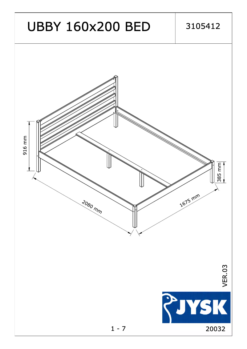 Page 1 de la notice Manuel utilisateur JYSK Ubby (160x200)