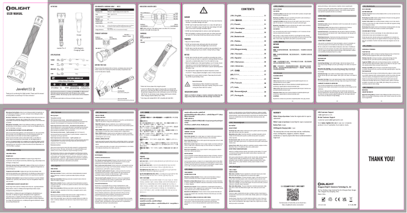 Page n°1 - Manuel utilisateur Olight Javelot Pro 2