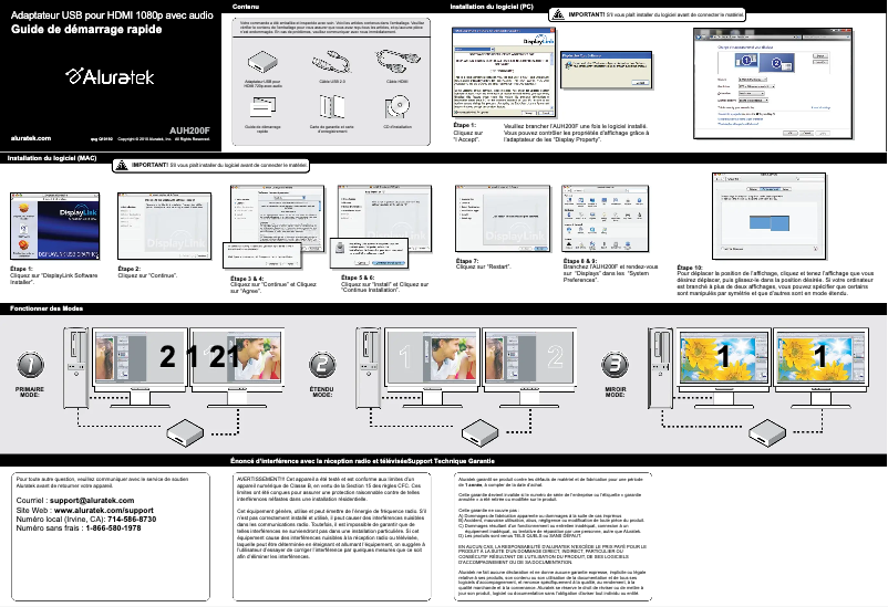 Page n°1 - Manuel utilisateur Aluratek AUH200F