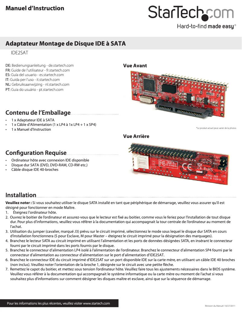 Image de la première page du manuel de l'appareil IDE2SAT