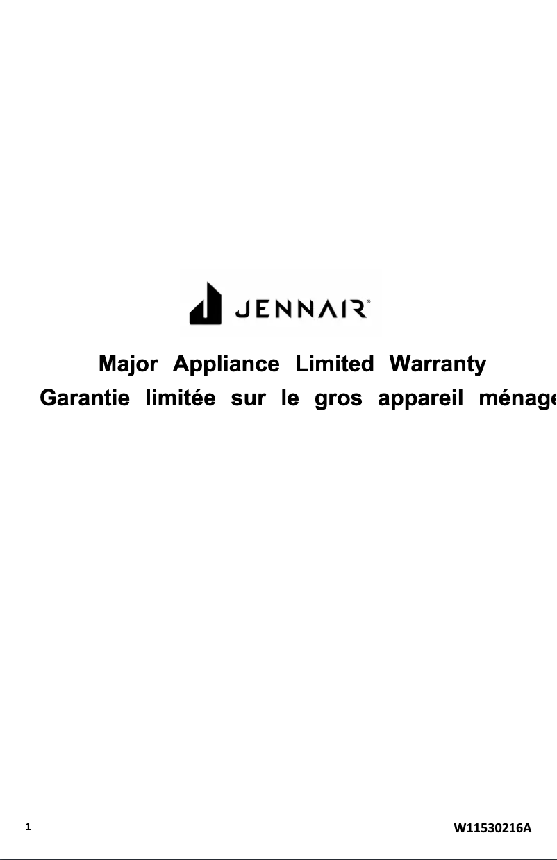 Page 1 de la notice Informations de garantie JennAir JBRFR30IGX
