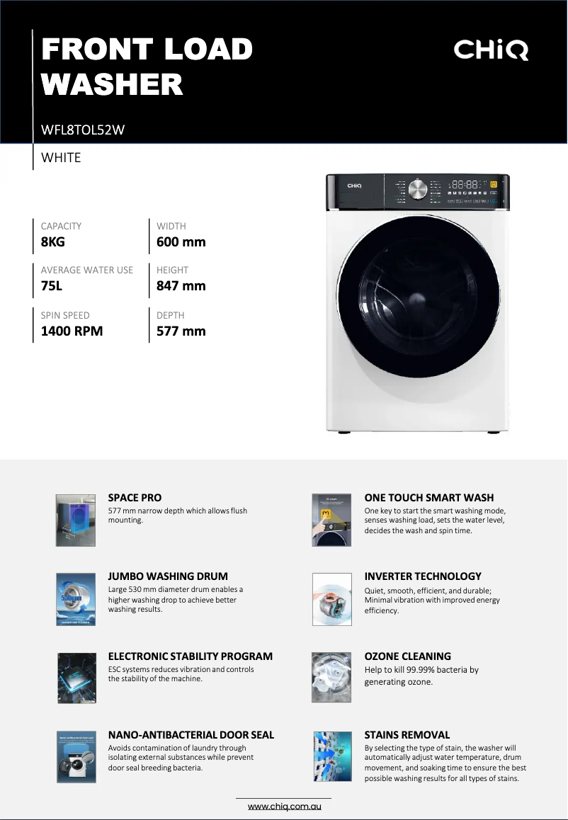 Página 1 del manual Ficha técnica CHiQ WFL8TOL52W