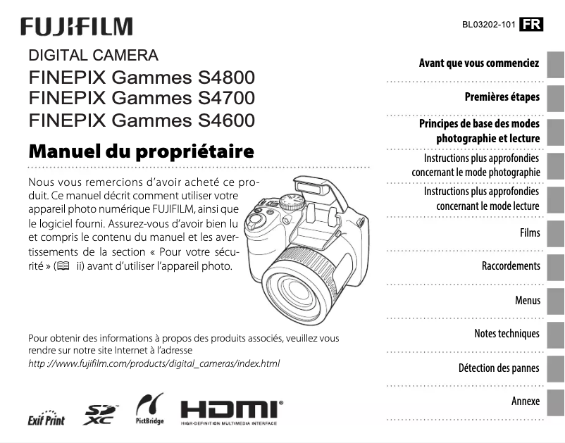 Image de la première page du manuel de l'appareil FinePix S4600