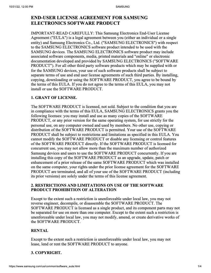 Page 1 de la notice Informations de garantie Samsung SKK-9MCD